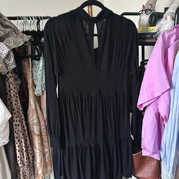Black Free People Dress Women's Medium Black Tiered Mini Rayon Linen Long Sleeve - Picture 4 of 7